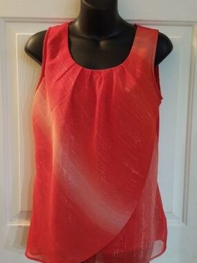 Sleeveless Red Overlay Blouse with Subtle Shimmer